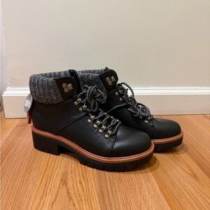 MIA Black Lace-Up Boots with Gray Knit Collar